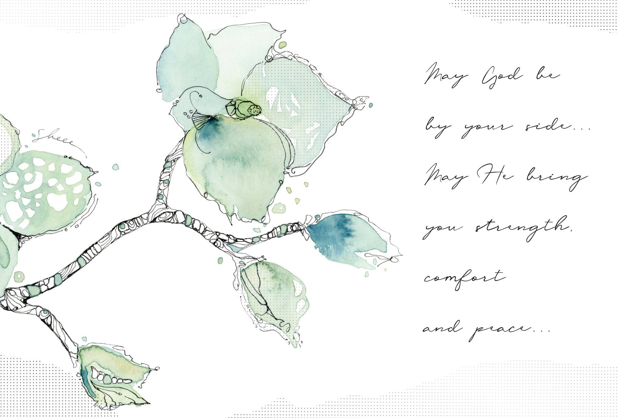 Green watercolor branch religious sympathy card by Pictura featuring a delicate branch design on an everyday card.